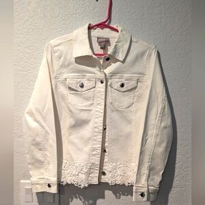 Chico's White Jean Jacket with Lace Details